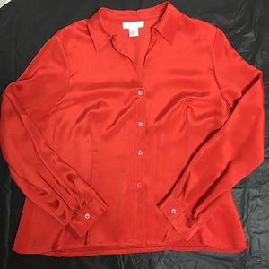 DonCaster red longsleeved silk blouse size 16